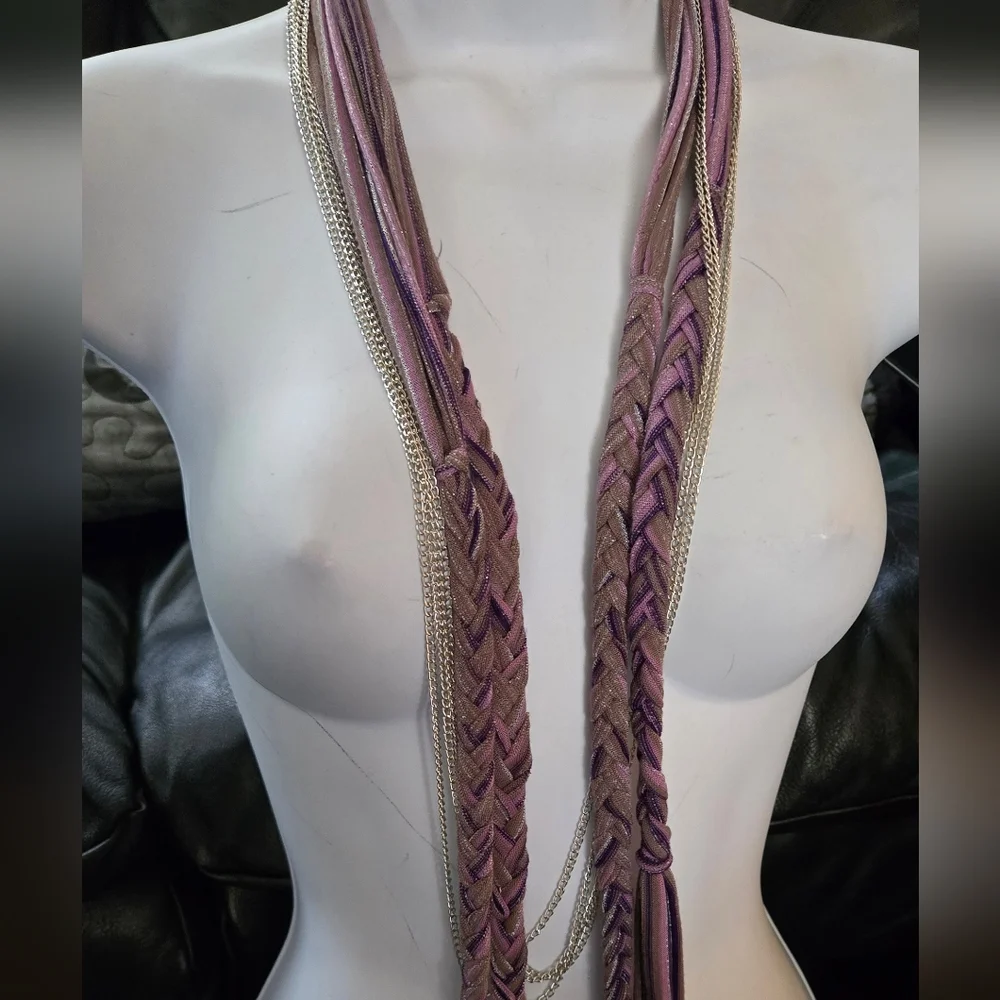 Purple & Silver Women's Handmade Braided Scarf/necklace 26" - Picture 4 of 6